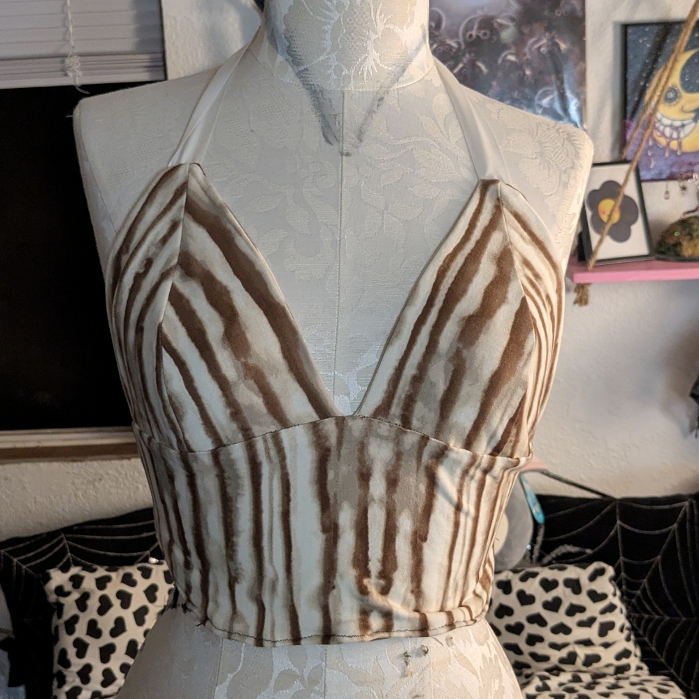 Handmade Brown and White Halter Top